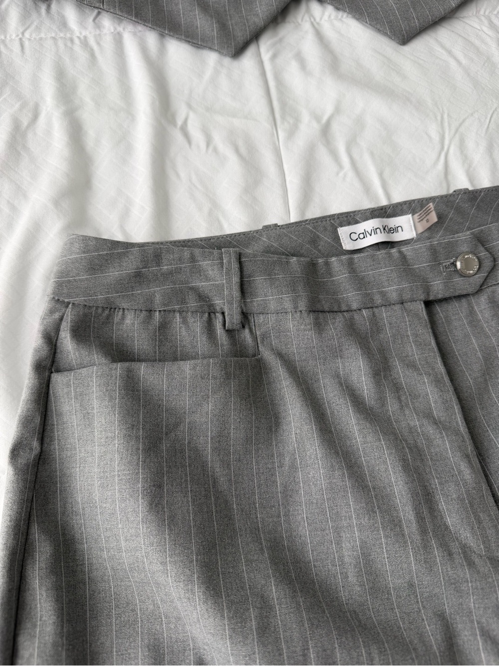 Calvin Klein Pinstripe Vest & Trouser Pantsuit Set Women’s 10 Gray Business Work - Picture 3 of 16